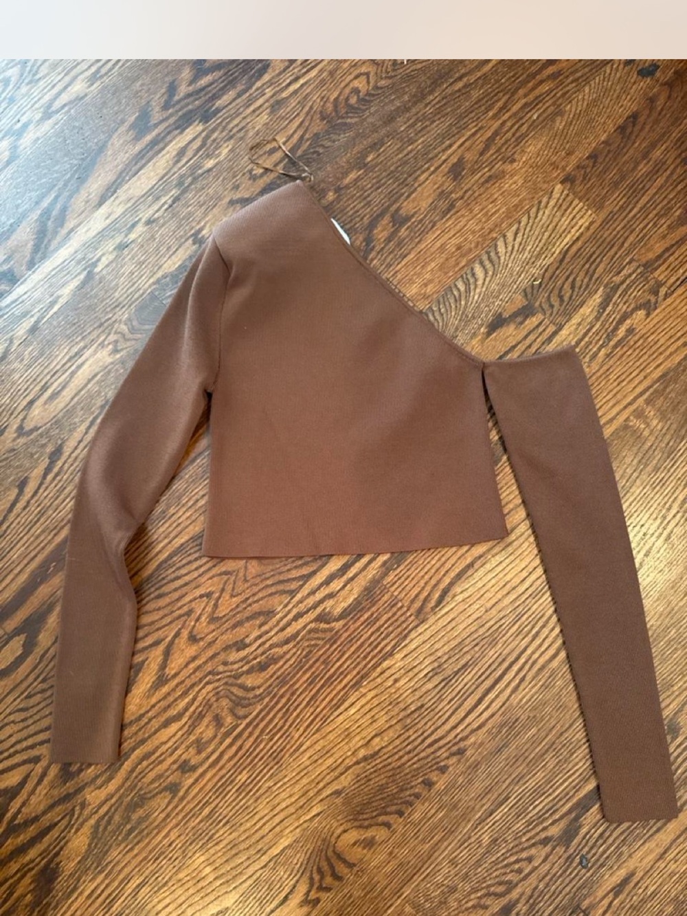 Zara Brown Asymmetric Off-Shoulder Cropped Sweater